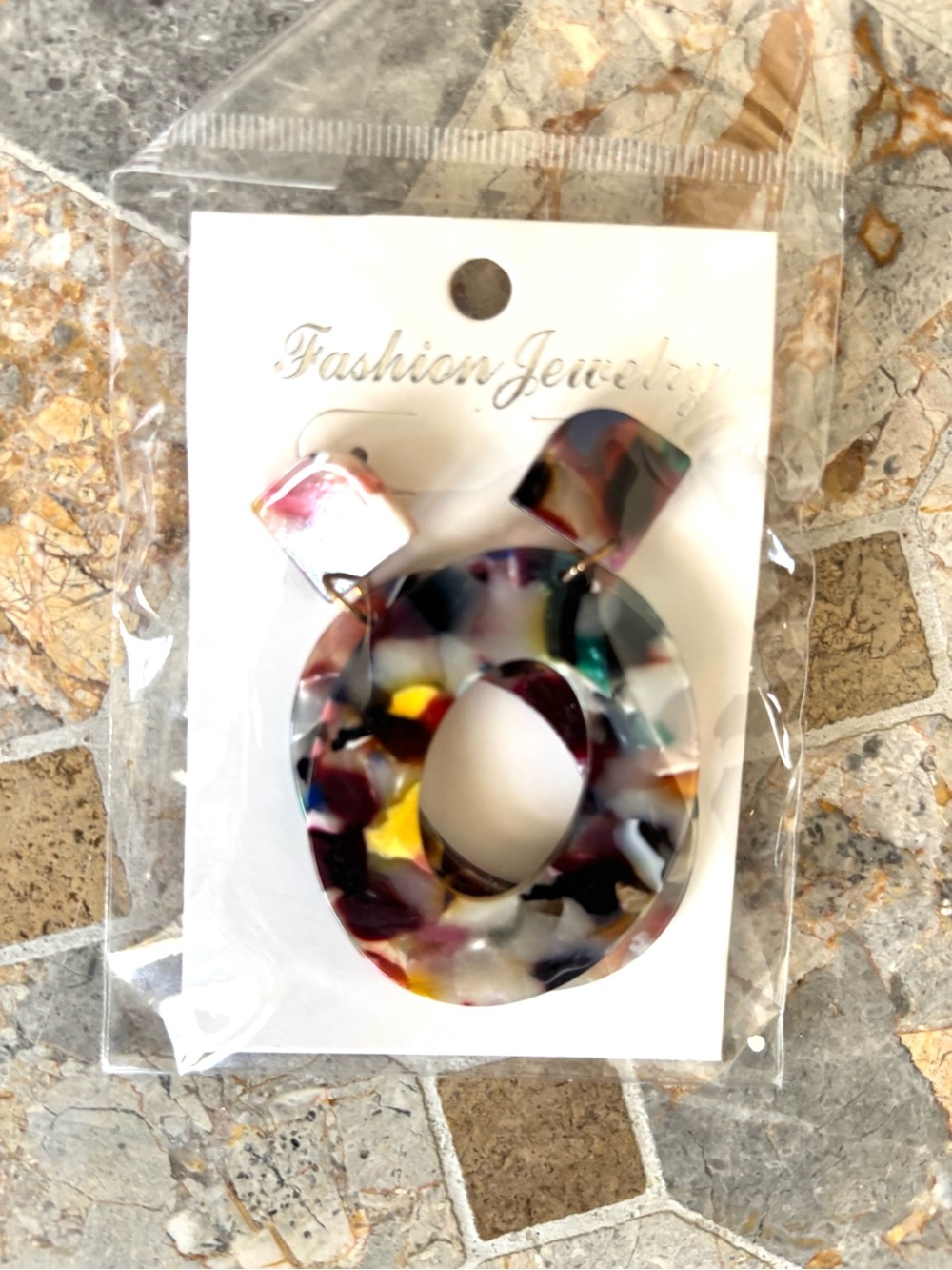 Fashion Jewelry Multicolor Marbled Hoop Drop Earrings
